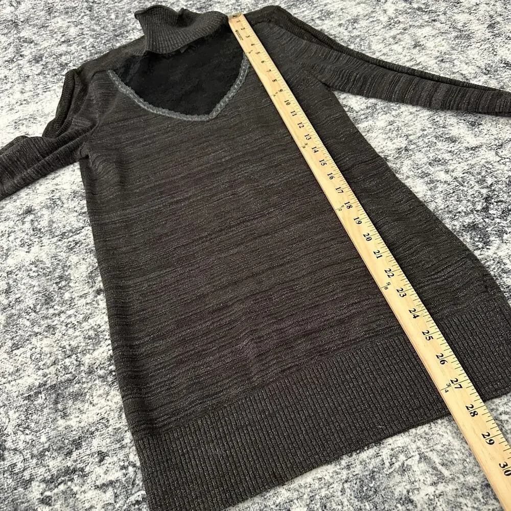 Free People Shimmer Gray Ribbed Turtleneck Sweater Long Sleeve Cutout Size Small